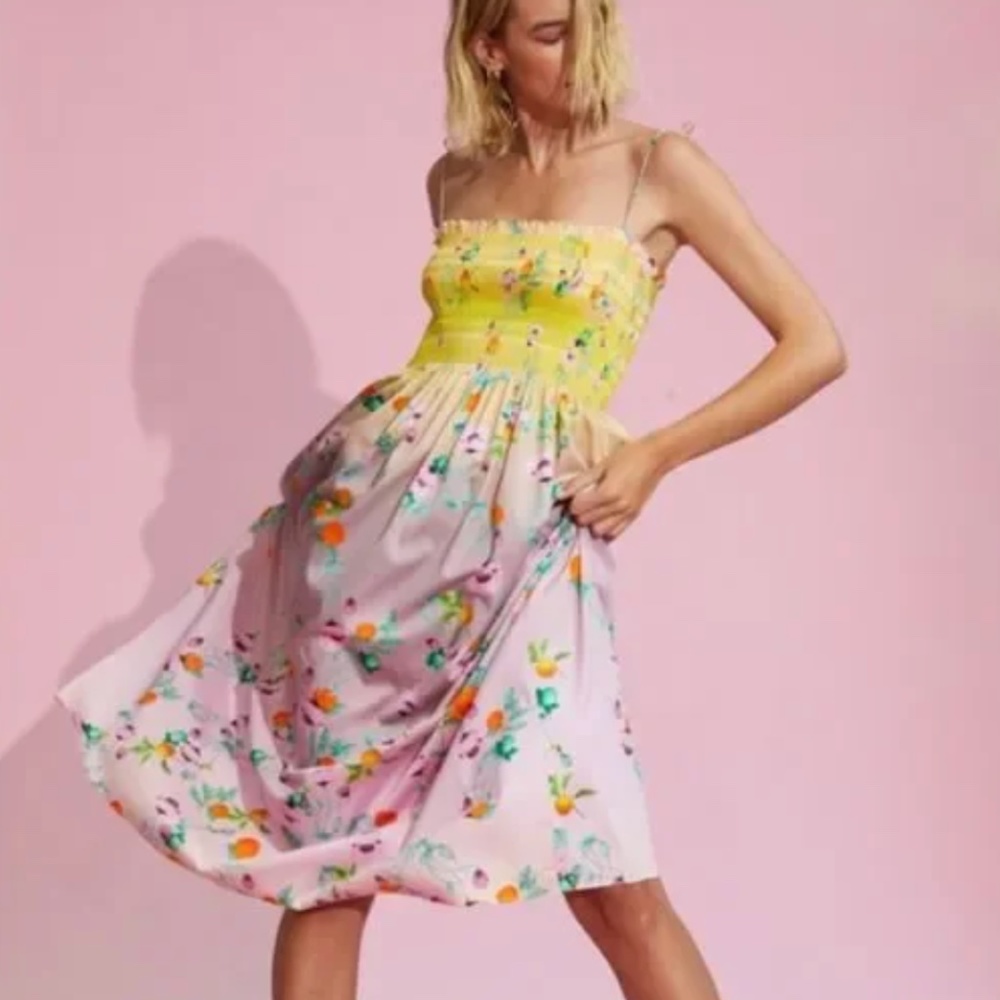 Cynthia Rowley Ombre Floral Smocked Midi Dress - Regular 8 (M)